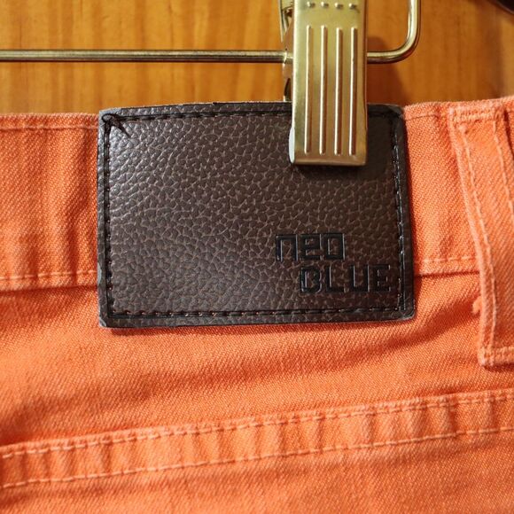 Neo Blue Orange Flat Front Mid-Length Shorts Men's 32 USA Made Stretch Cotton - Picture 6 of 13